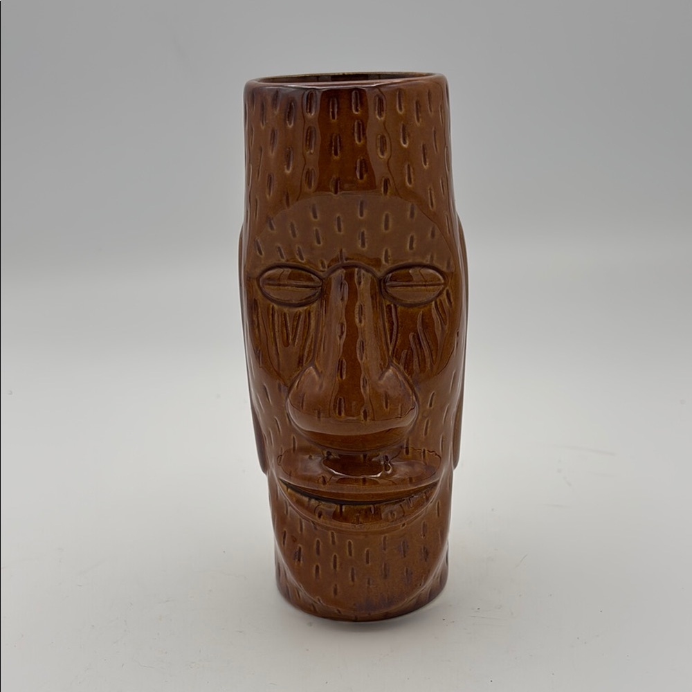 VTG Brown Tiki Mug Polynesian East Island Head DW128‎ Ceramic